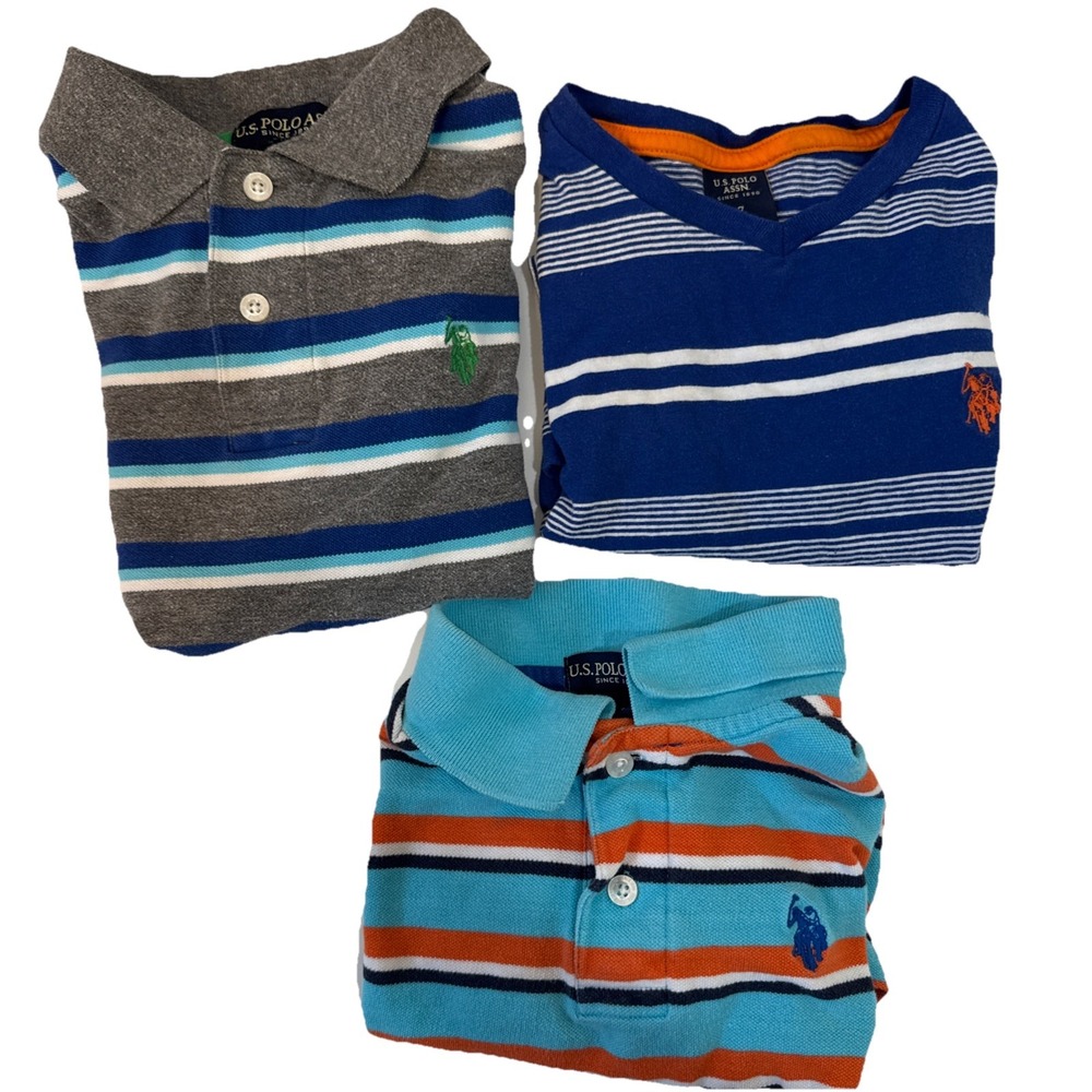 LOT 3 US POLO ASSN SHORT‎ SLEEVED SHIRTS BOYS 7-8 (1 Vneck 2 Polos)